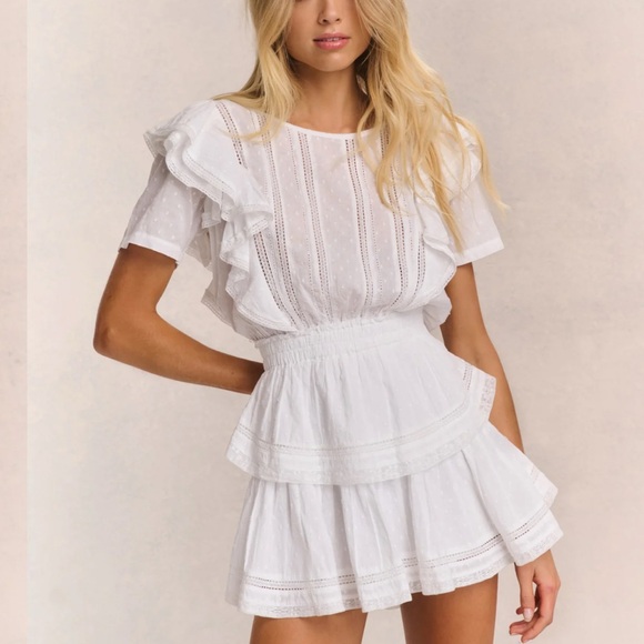 LoveShackFancy White Ruffle Mini Dress - Picture 1 of 7